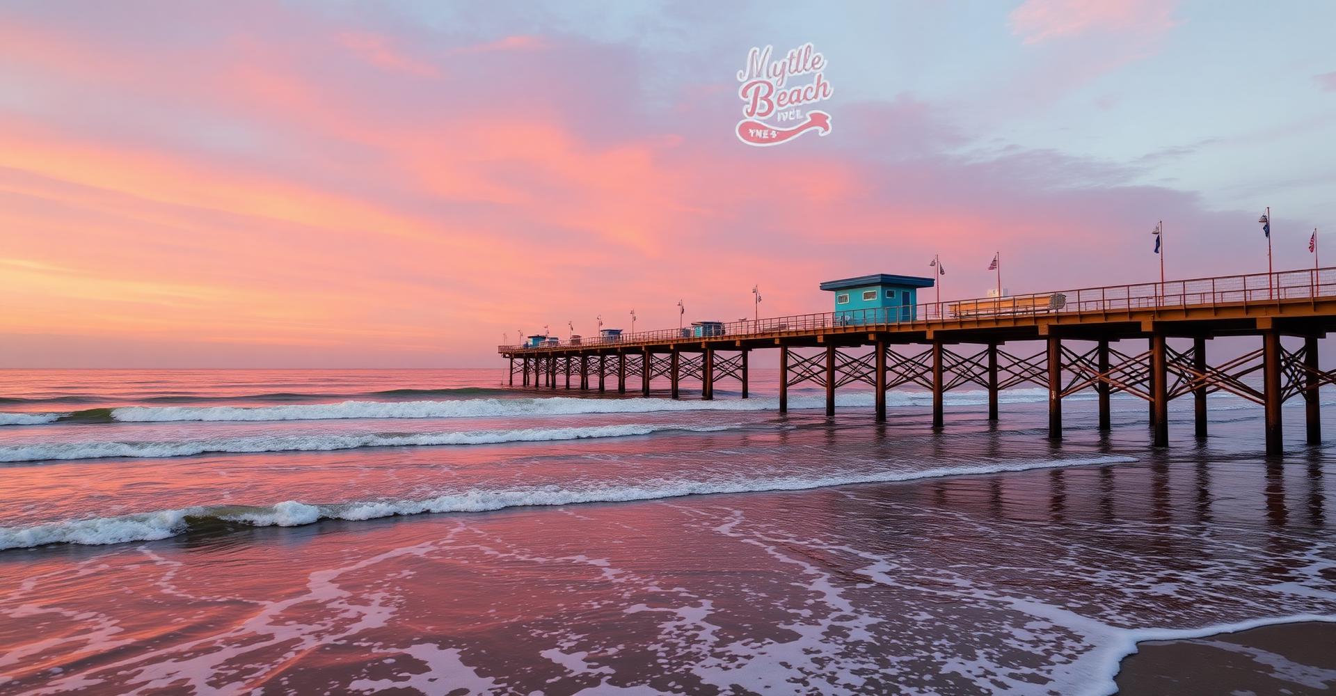 Myrtle Beach pier at pink sunset